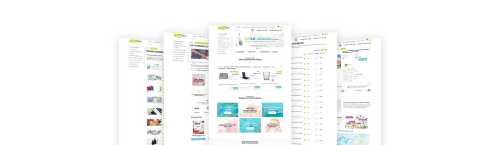 Compilation d'aperçus de différentes pages de la boutique Crèches and Co