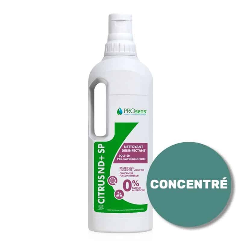 Détergent désinfectant concentré ECOCERT Citrus ND+SP bouchon doseur 5ml pour balai réservoir - Flacon 1L